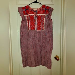 Margarita Red, White, & Blue Gingham embroidered dress